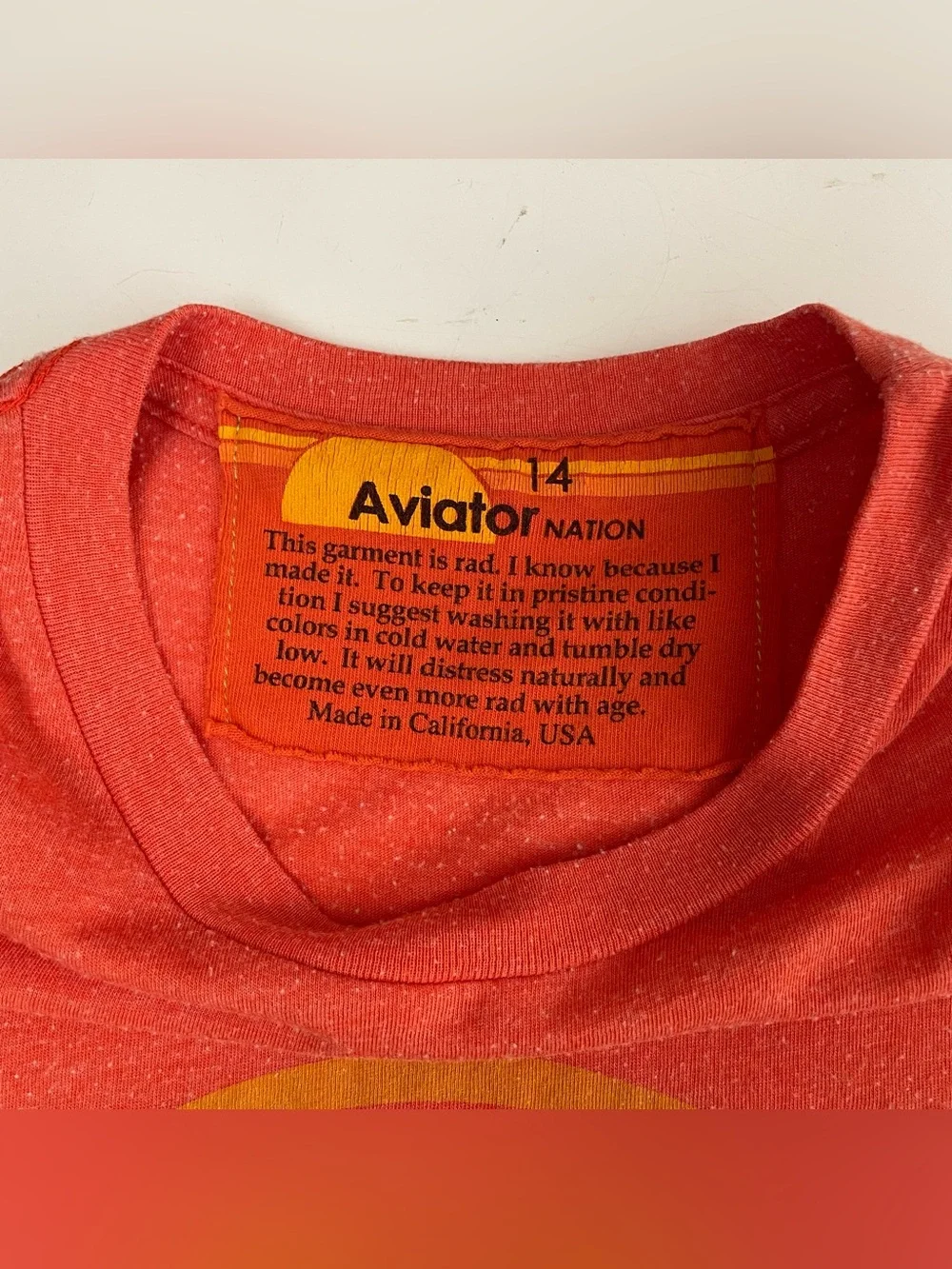 Aviator Nation Kids Venice CA Tee Orange Sz 14